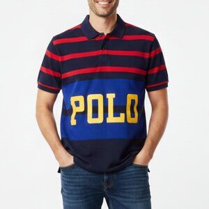 Polo Ralph Lauren Classic Fit Spell Out Striped Mesh Polo Shirt XL